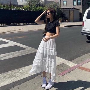 Black Pink Jennie Asymmetrical Tiered Midi Skirt